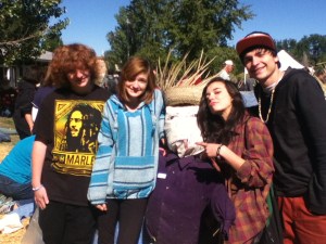 Last year's scarecrow with Bret (Emily's boyfriend), Emily (in blue), Shyanne, and Andrew.