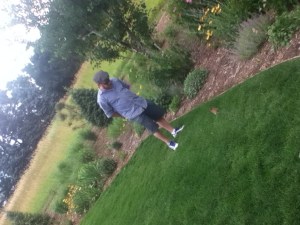 Doug talking with a tiny bunny.